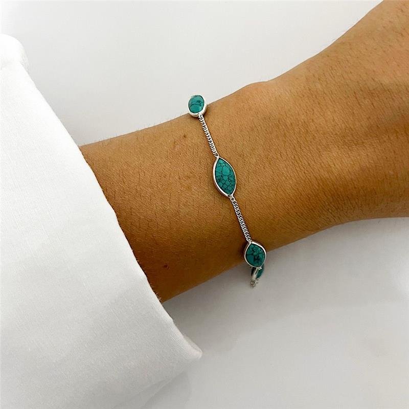 PULSEIRA TURQUESA 5 PEDRAS PRATA 925