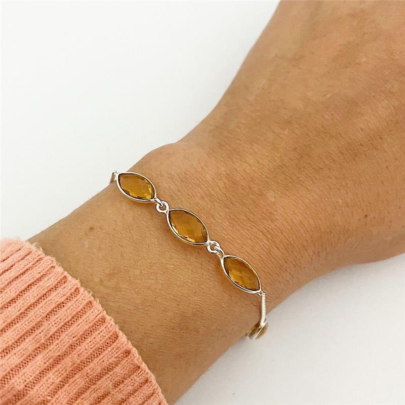 PULSEIRA ZIRCÔNIA CITRINO 5 PEDRAS PRATA 925