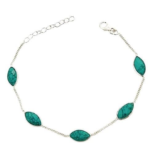 PULSEIRA TURQUESA 5 PEDRAS PRATA 925