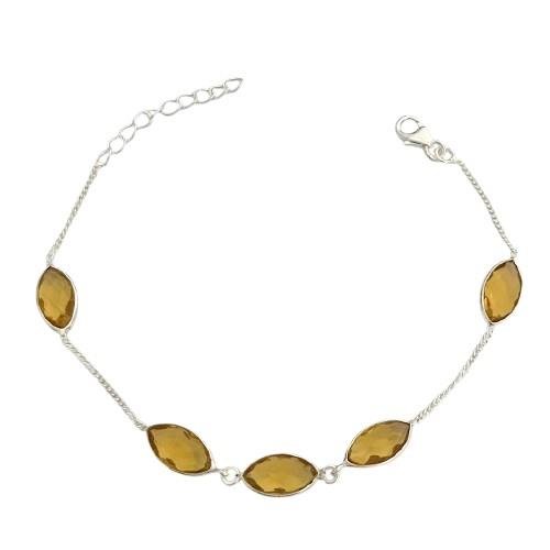 PULSEIRA ZIRCÔNIA CITRINO 5 PEDRAS PRATA 925