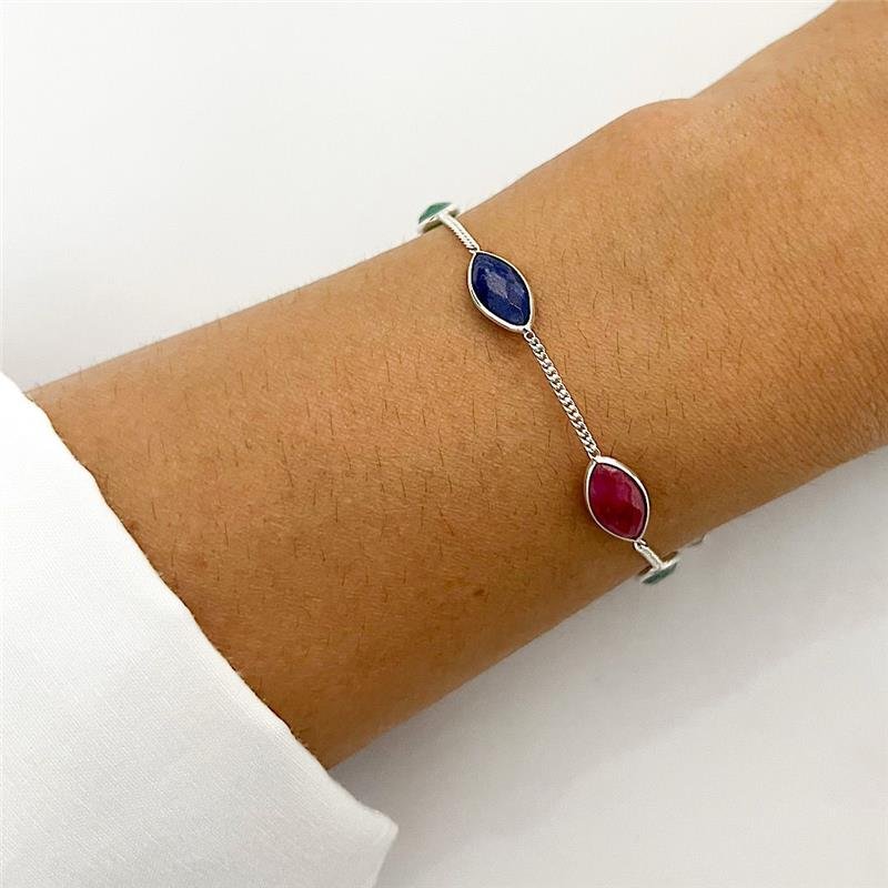 PULSEIRA COLORIDA 5 PEDRAS PRATA 925