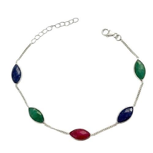 PULSEIRA COLORIDA 5 PEDRAS PRATA 925