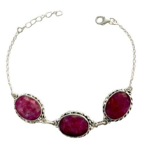PULSEIRA RUBI 3 PEDRAS PRATA BALI 925