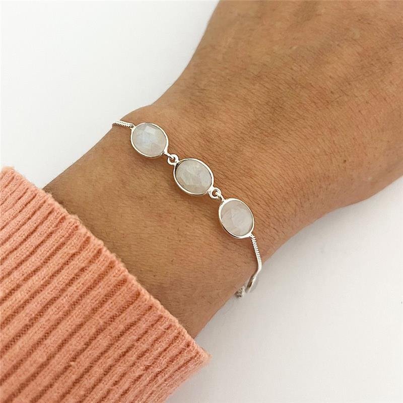 PULSEIRA 5 PEDRAS DA LUA OVAL PRATA 925