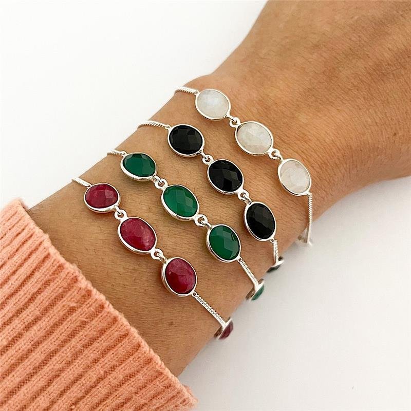 PULSEIRA 5 PEDRAS DA LUA OVAL PRATA 925