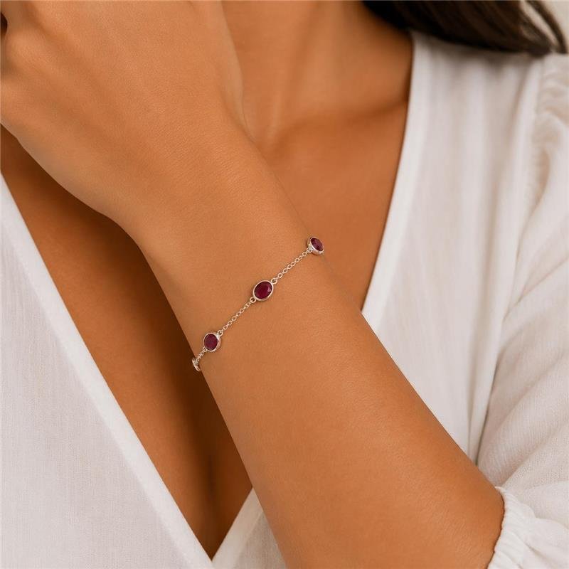 PULSEIRA5 PEDRAS RUBI OVAL PRATA 925