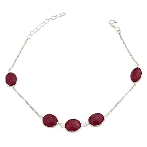 PULSEIRA5 PEDRAS RUBI OVAL PRATA 925