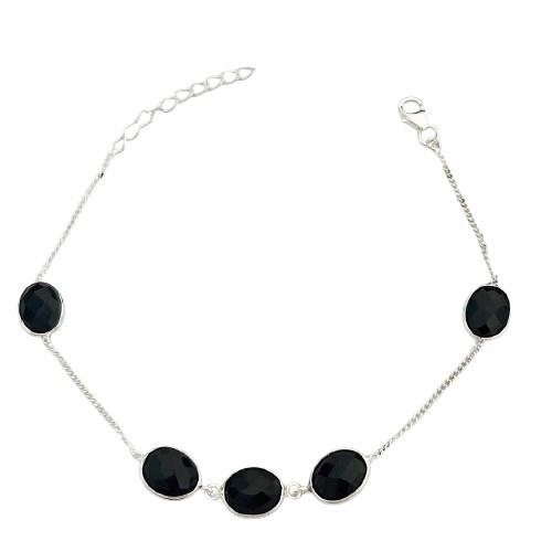 PULSEIRA 5 PEDRAS ONIX OVAL PRATA 925