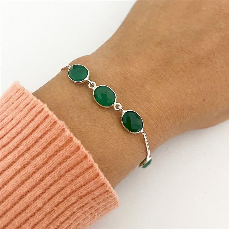 PULSEIRA 5 PEDRAS ESMERALDA OVAL PRATA 925