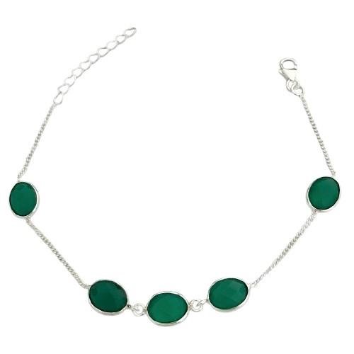 PULSEIRA 5 PEDRAS ESMERALDA OVAL PRATA 925