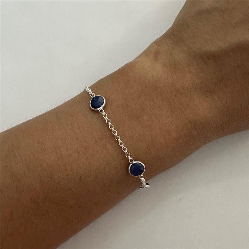 PULSEIRA 5 PEDRAS REDONDAS LÁPIS LAZULI PRATA 925