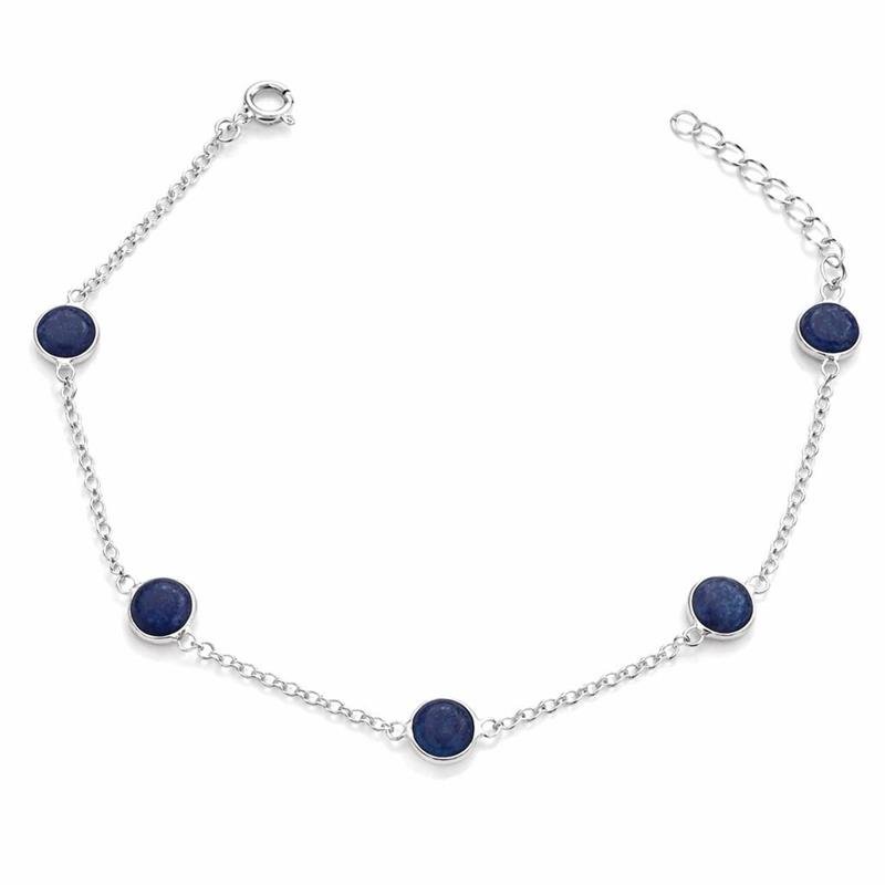 PULSEIRA 5 PEDRAS REDONDAS LÁPIS LAZULI PRATA 925