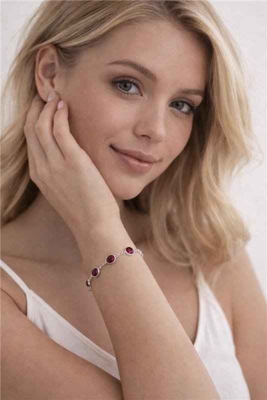 PULSEIRA 5 PEDRAS REDONDAS RUBI PRATA 925