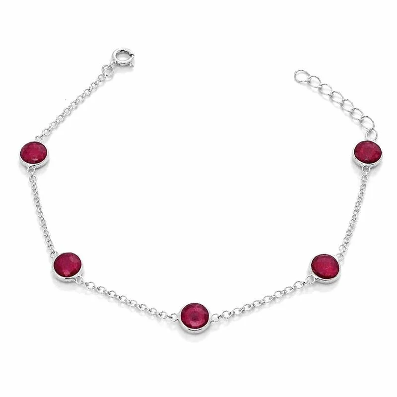 PULSEIRA 5 PEDRAS REDONDAS RUBI PRATA 925
