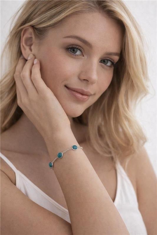 PULSEIRA 5 PEDRAS REDONDAS TURQUESA PRATA 925