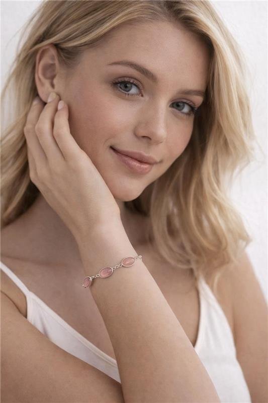 PULSEIRA OVAL QUARTZO ROSA PRATA 925