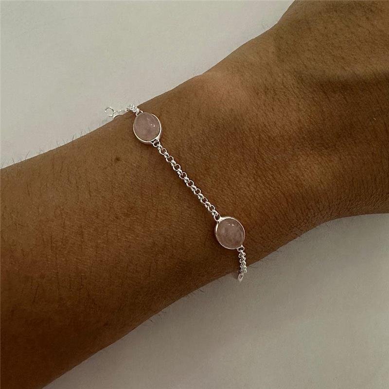 PULSEIRA OVAL QUARTZO ROSA PRATA 925