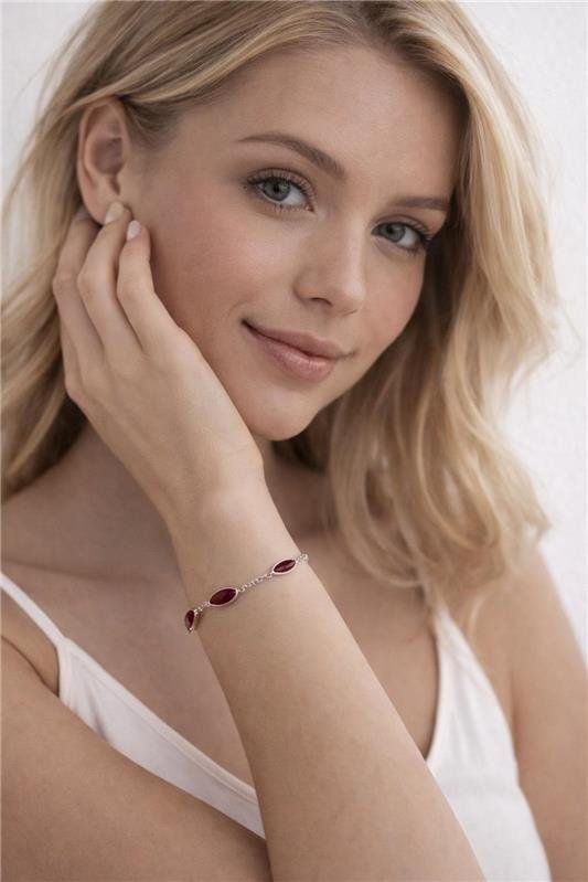 PULSEIRA NAVETE RUBI 5 PEDRAS PRATA 925