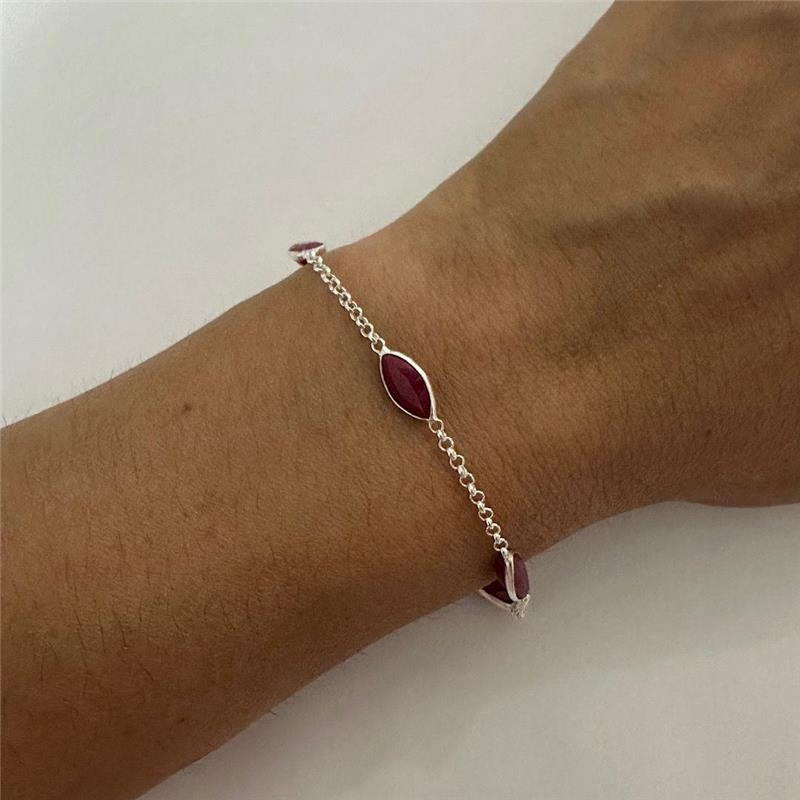 PULSEIRA NAVETE RUBI 5 PEDRAS PRATA 925