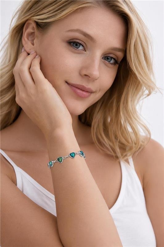 PULSEIRA CORAÇÕES ABALONE PRATA 925