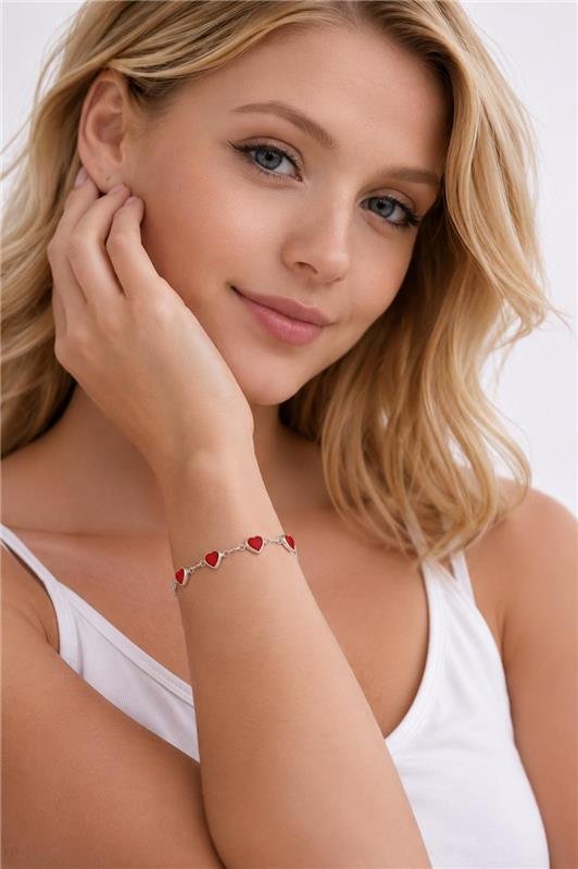 PULSEIRA CORAÇÕES CORAL PRATA 925