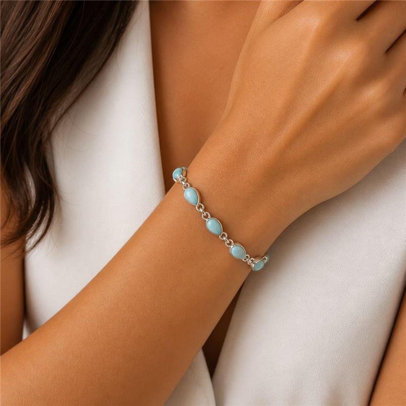 PULSEIRA9 PEDRAS GOTA LARIMAR PRATA 925