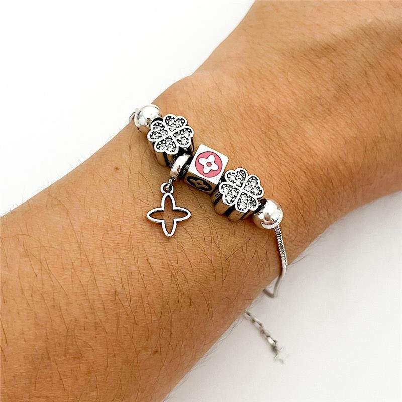 PULSEIRA PANDORA REGULAGEM COM BERLOQUES CRAVEJADOS PRATA 925