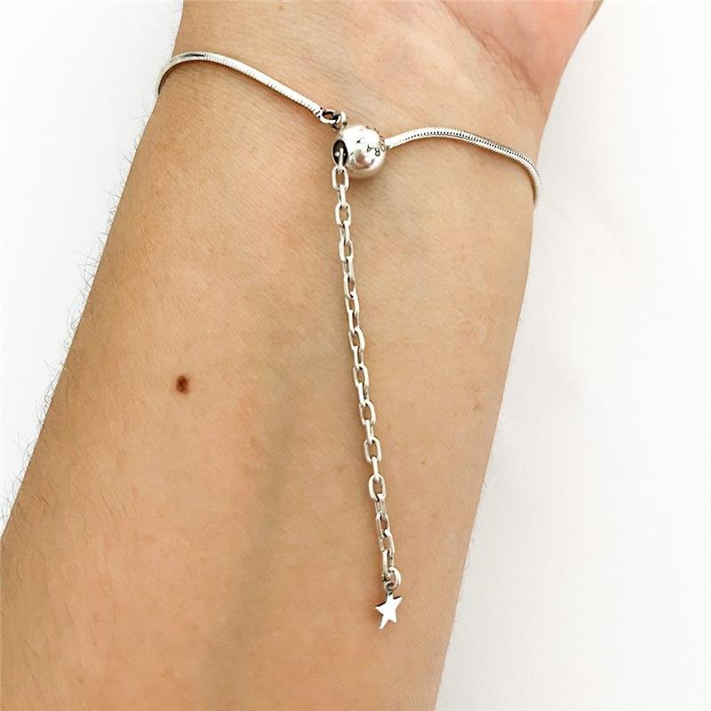 PULSEIRA PANDORA REGULAGEM COM BERLOQUES CRAVEJADOS PRATA 925