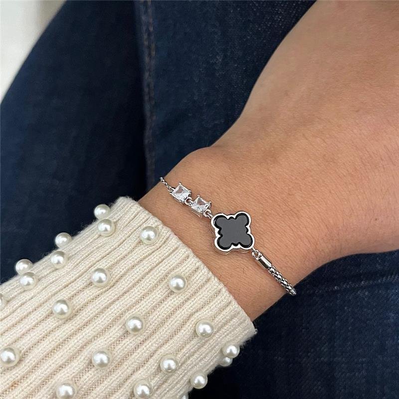 PULSEIRA VANCLEEF ONIX E ZIRCÔNIA PRATA 925