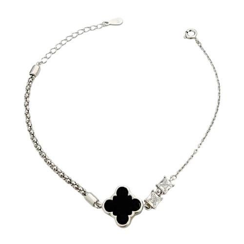 PULSEIRA VANCLEEF ONIX E ZIRCÔNIA PRATA 925