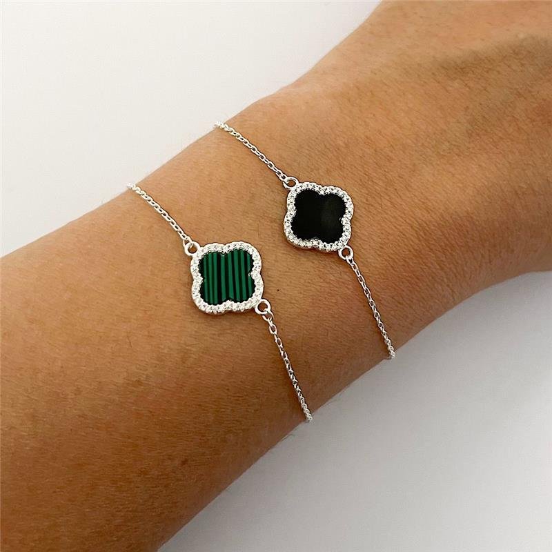 PULSEIRA MALAQUITA CRAVEJADA VANCLEEF 1 TREVO PRATA 925