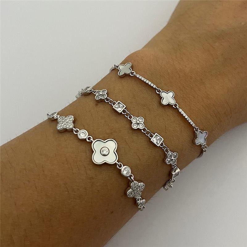 PULSEIRA VANCLEEF 3 TREVOS MADRE REGULAGEM PRATA 925