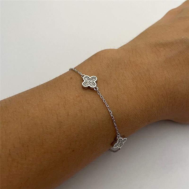 PULSEIRA VANLCLEEF 3 TREVOS CRAVEJADA PRATA 925