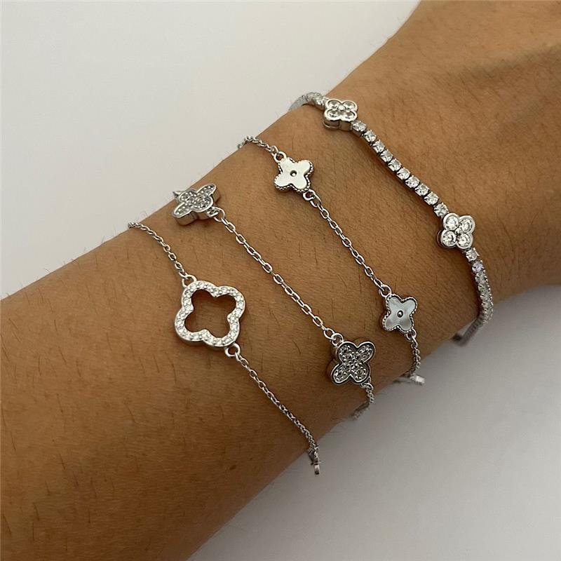 PULSEIRA VANLCLEEF 3 TREVOS CRAVEJADA PRATA 925