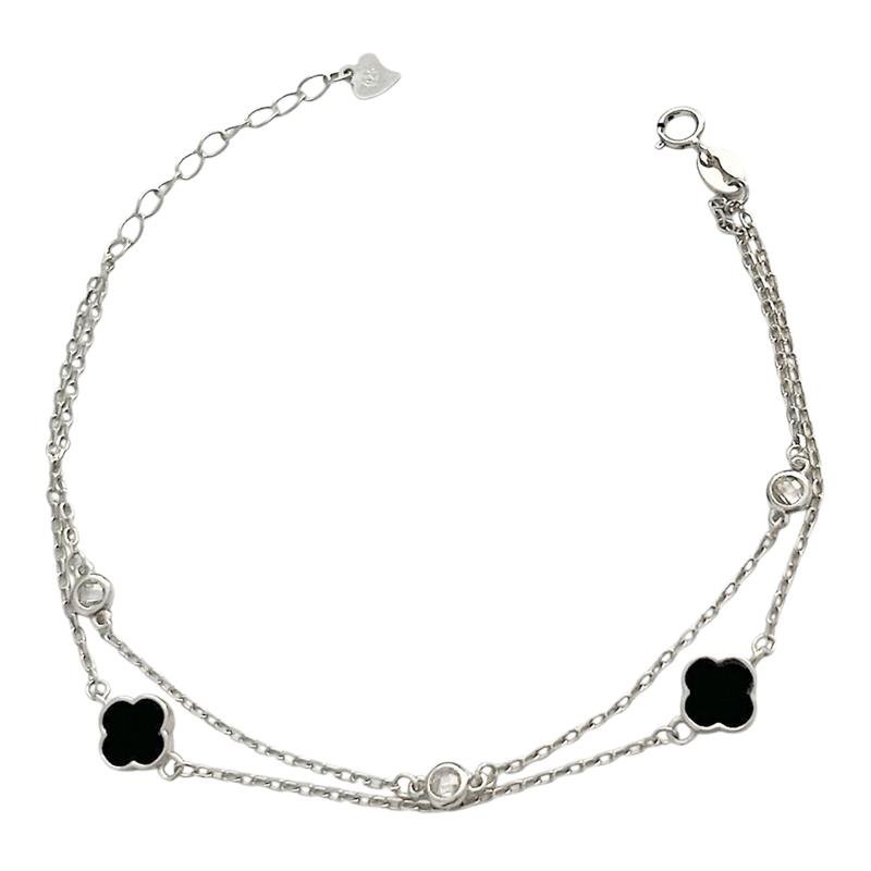 PULSEIRA VANCLEEF DUPLA ONIX E P. DE LUZ PRATA 925 