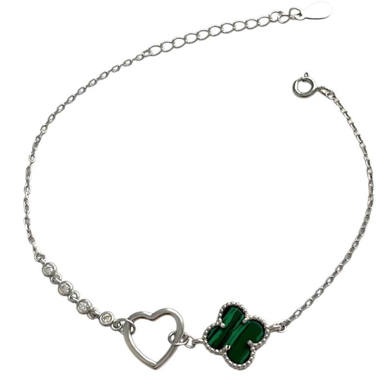 PULSEIRA VANCLEEF MALAQUITA E CORAÇÃO PRATA 925