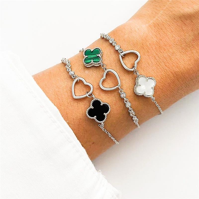 PULSEIRA VANCLEEF MADRE E CORAÇÃO PRATA 925 