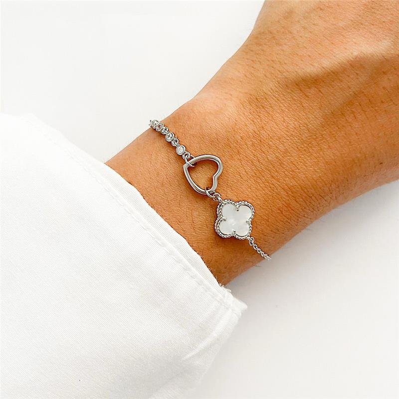 PULSEIRA VANCLEEF MADRE E CORAÇÃO PRATA 925 