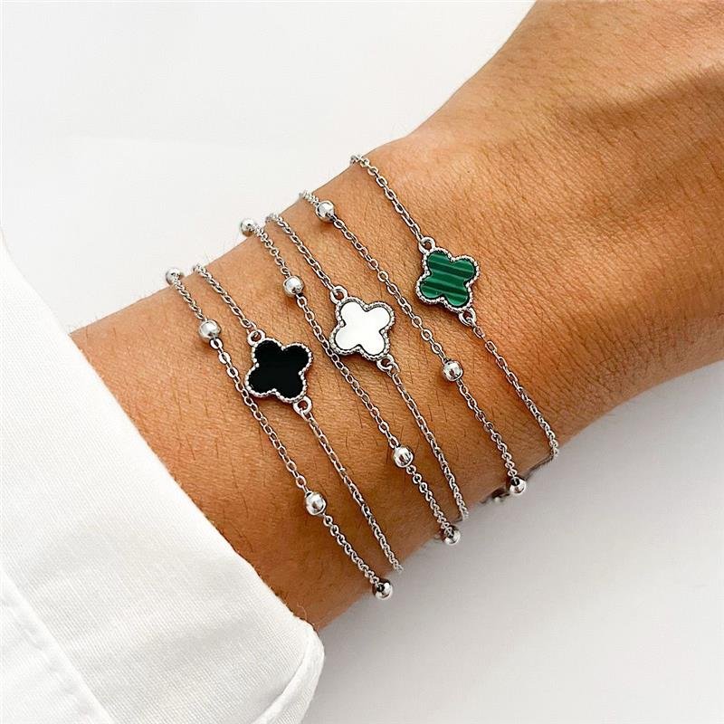 PULSEIRA VANCLEEF DUPLA MADRE E BOLINHAS PRATA 925