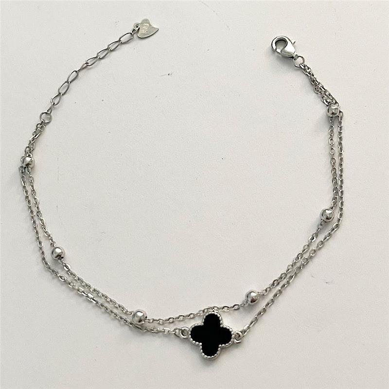PULSEIRA VANCLEEF DUPLA ONIX E BOLINHAS PRATA 925 