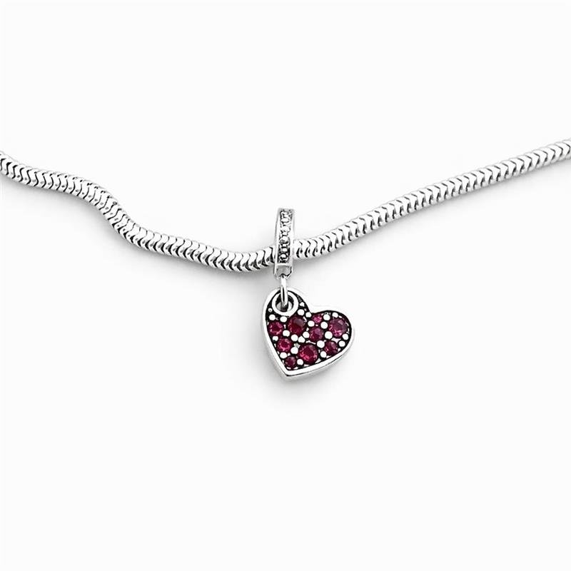 BERLOQUE CORAÇÃO CRAVEJADO VERMELHO PRATA 925