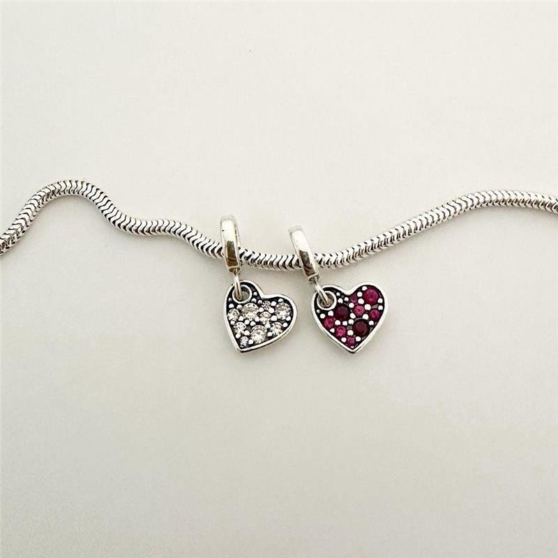 BERLOQUE CORAÇÃO CRAVEJADO VERMELHO PRATA 925