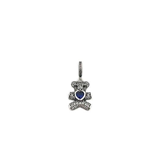 BERLOQUE URSO CRAVEJADO CORAÇÃO AZUL PRATA 925