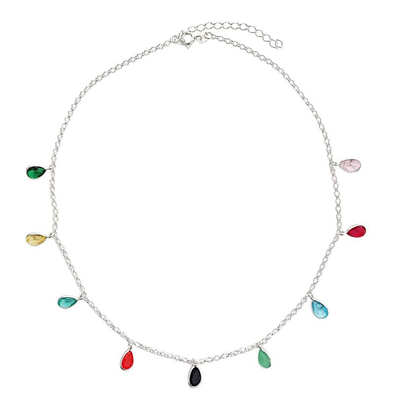 COLAR CHOKER PEDRAS COLORIDAS PRATA 925