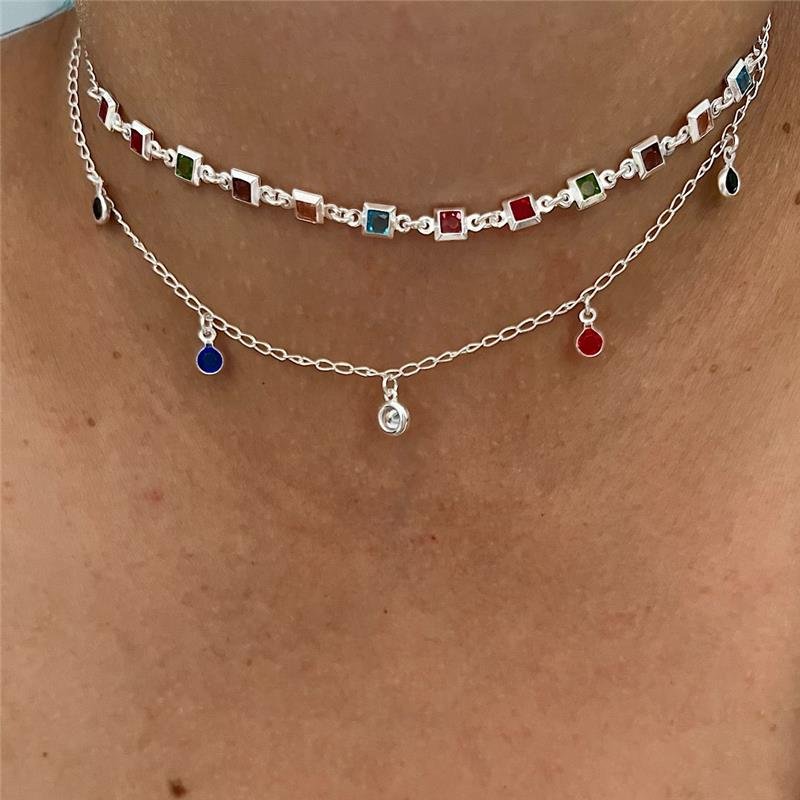 COLAR CHOKER PONTO DE LUZ COLORIDOS PRATA 925