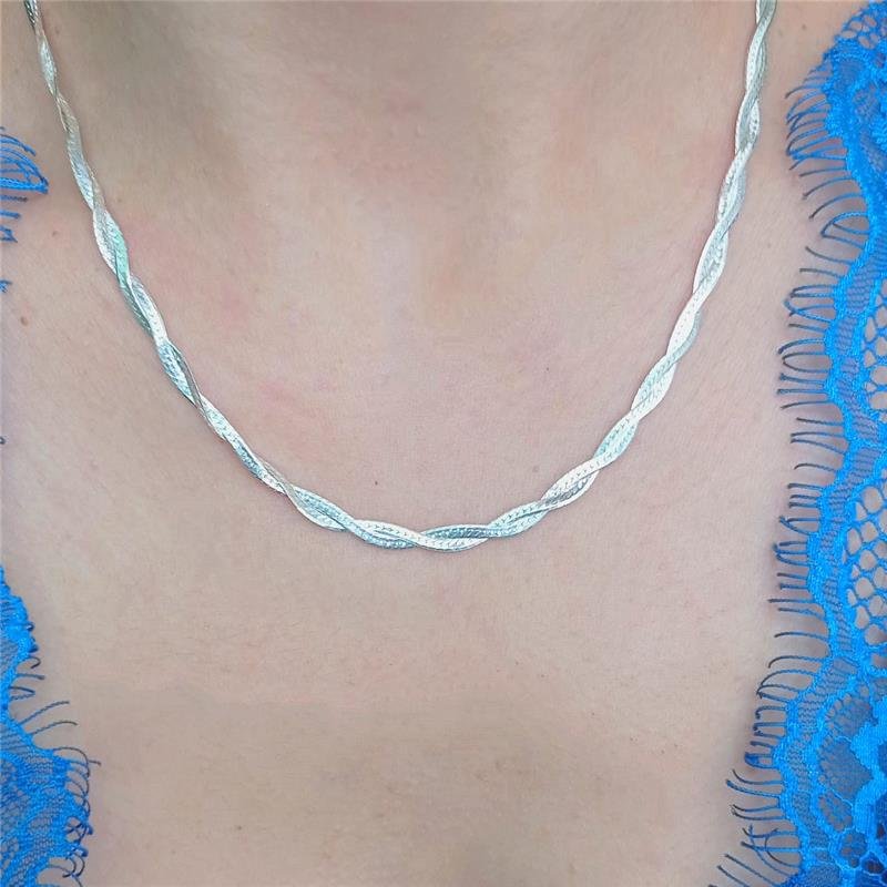 COLAR TRANÇADO 2 FIOS 45CM PRATA 925