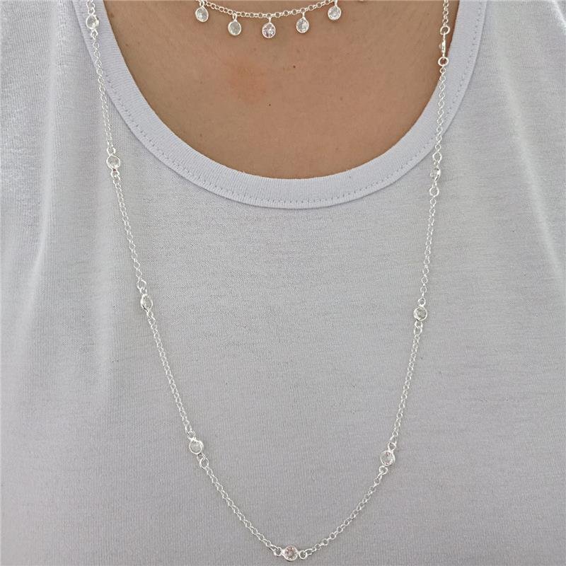 COLAR TIFANNY ZIRCÔNIAS CRISTAL 70CM PRATA 925