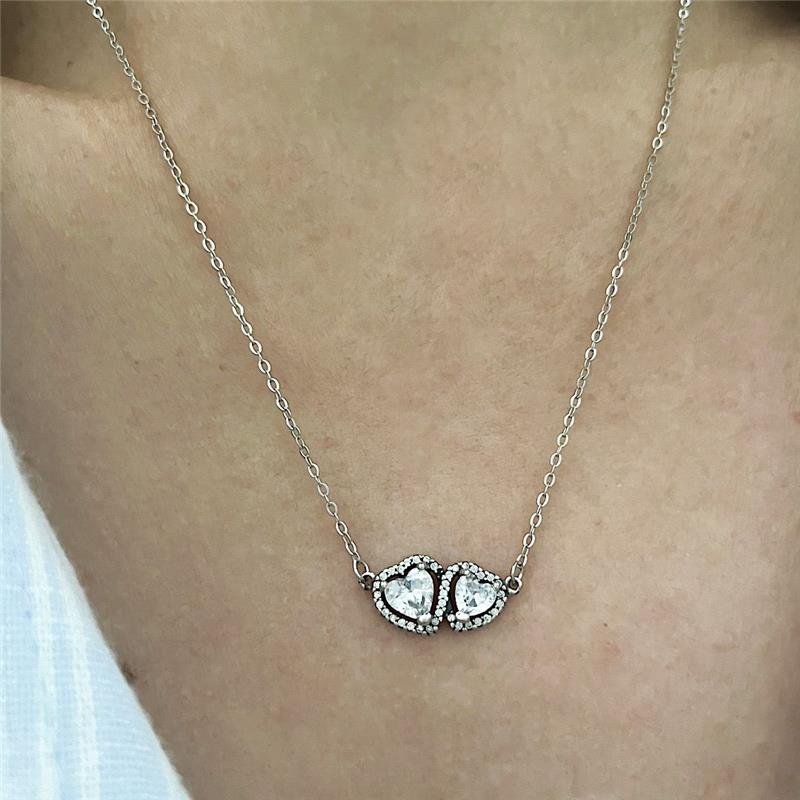 COLAR INSPIRAÇÃO PANDORA CORAÇAO CRAVEJADO PRATA 925