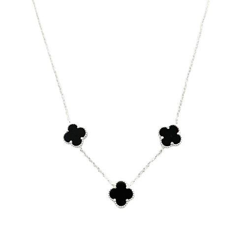 COLAR INSPIRAÇÃO VANCLEEF ONIX 3 TREVOS PRATA925