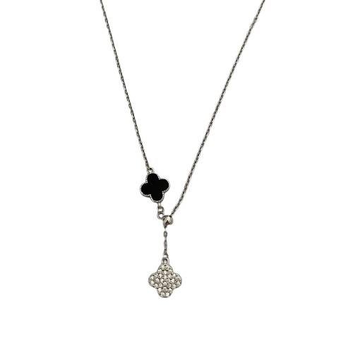 COLAR VANCLEEF 2 TREVOS CRISTAL E ONIX PRATA 925